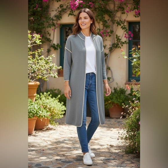 Marla Wynne Ponte Knit Open Cardigan Duster Light Sage - Picture 1 of 6